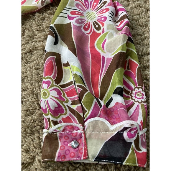 V Christina Women Sheer Long Sleeved Blouse Top Floral Rhinestone 70s size Large - Picture 9 of 10